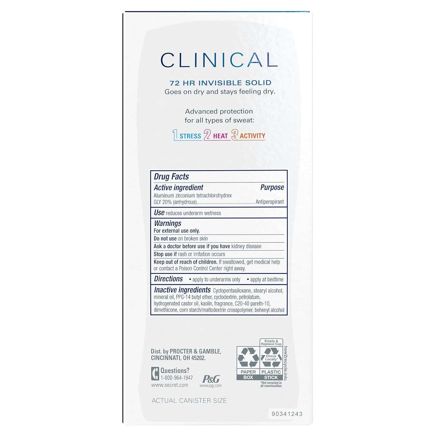 Secret Clinical Strength Antiperspirant and Deodorant Women, Soft Solid Stress Response, 72 Hr Sweat Protection, 1.6 oz (Pack of 3)