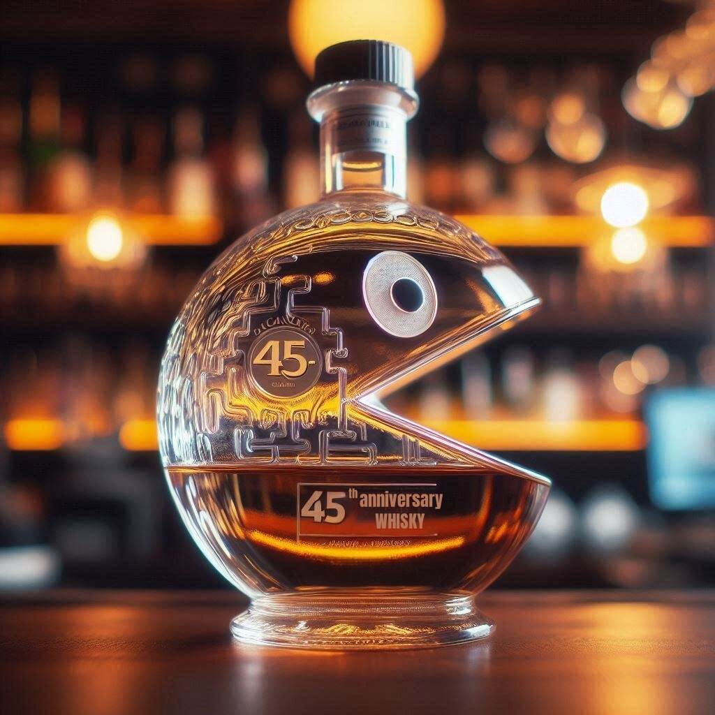 Pac-Man 45th Anniversary Whiskey Bottle