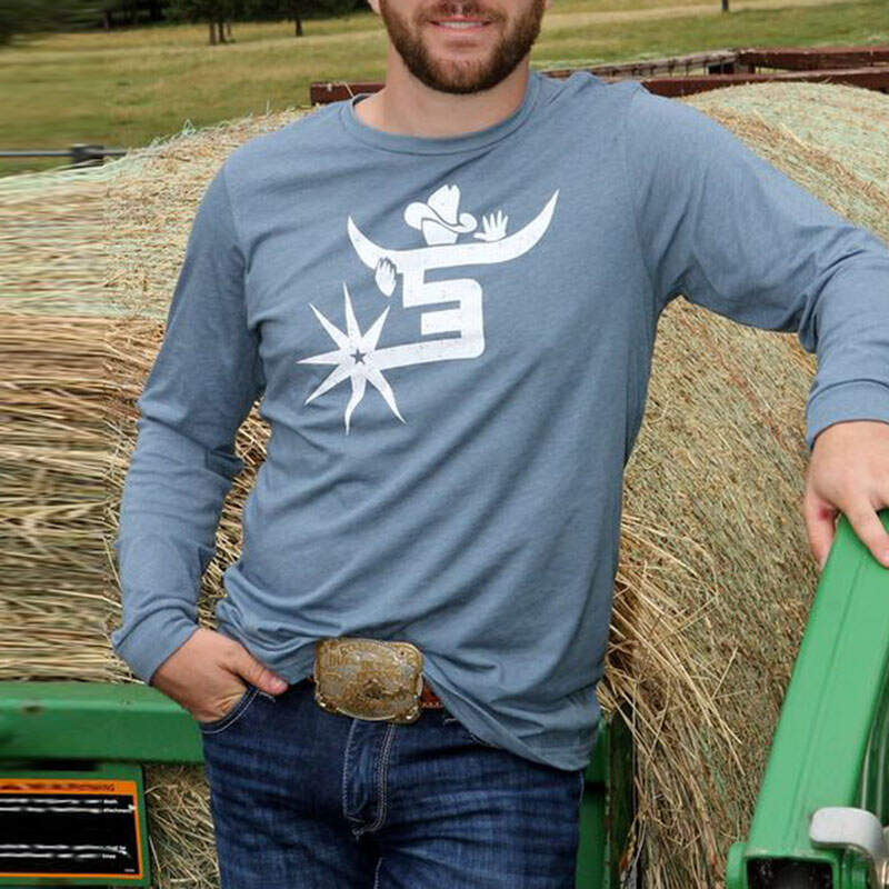 Crew Neck Tribal Horn Print Long Sleeve T-Shirt