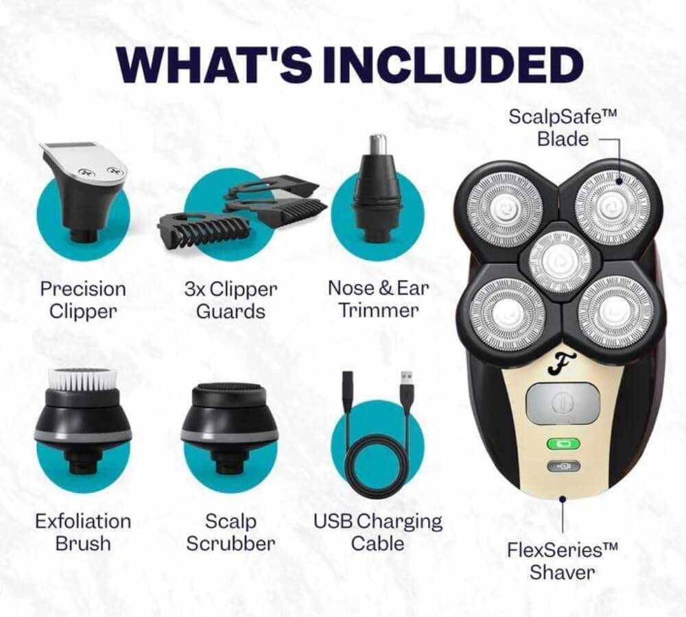 FlexSeries Shaving Kit - Head Shaver for Bald Men, Wet & Dry Electric Skull Shaver, Waterproof Rotary Blades, Cordless, Rechargeable, Includes Clippers, Guards, Nose/Ear Trimmer from Freebird