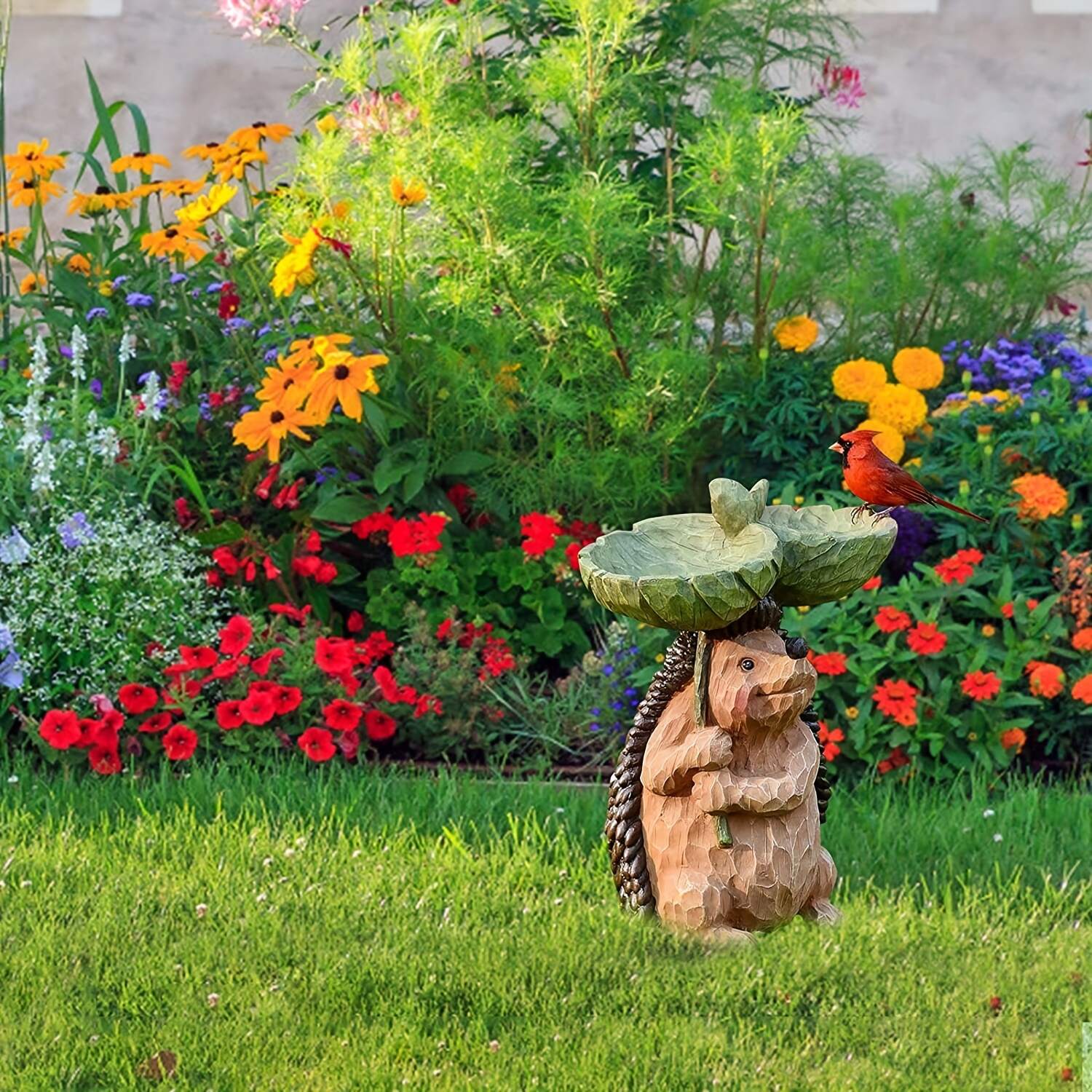 1pc  Hedgehog Bird Bath Tray Statue Ornaments, Cute Animal Resin Bird Feeder Figurine, Exquisite Bird Bath Artwork Sculpture For Garden Lawn Yard Patio Decor