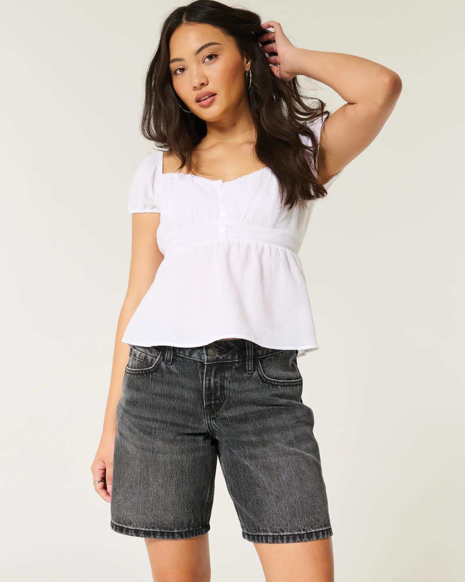 Curvy Low-Rise Washed Black Baggy Jort