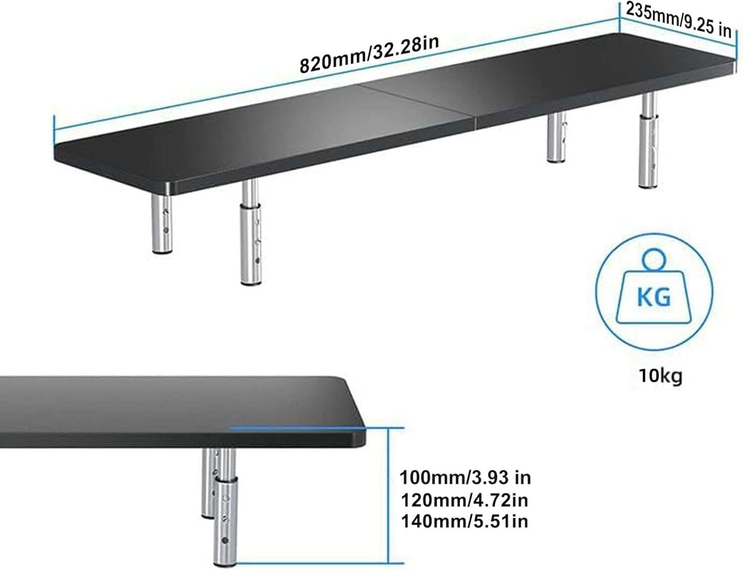 Computer Monitor Stand Riser,Monitor Riser for Laptop, Printer, Notebook and All Flat Screen TV Display with Vented Platform,3 Height Adjustable Laptop Riser,1 Pack,Black(MST003)