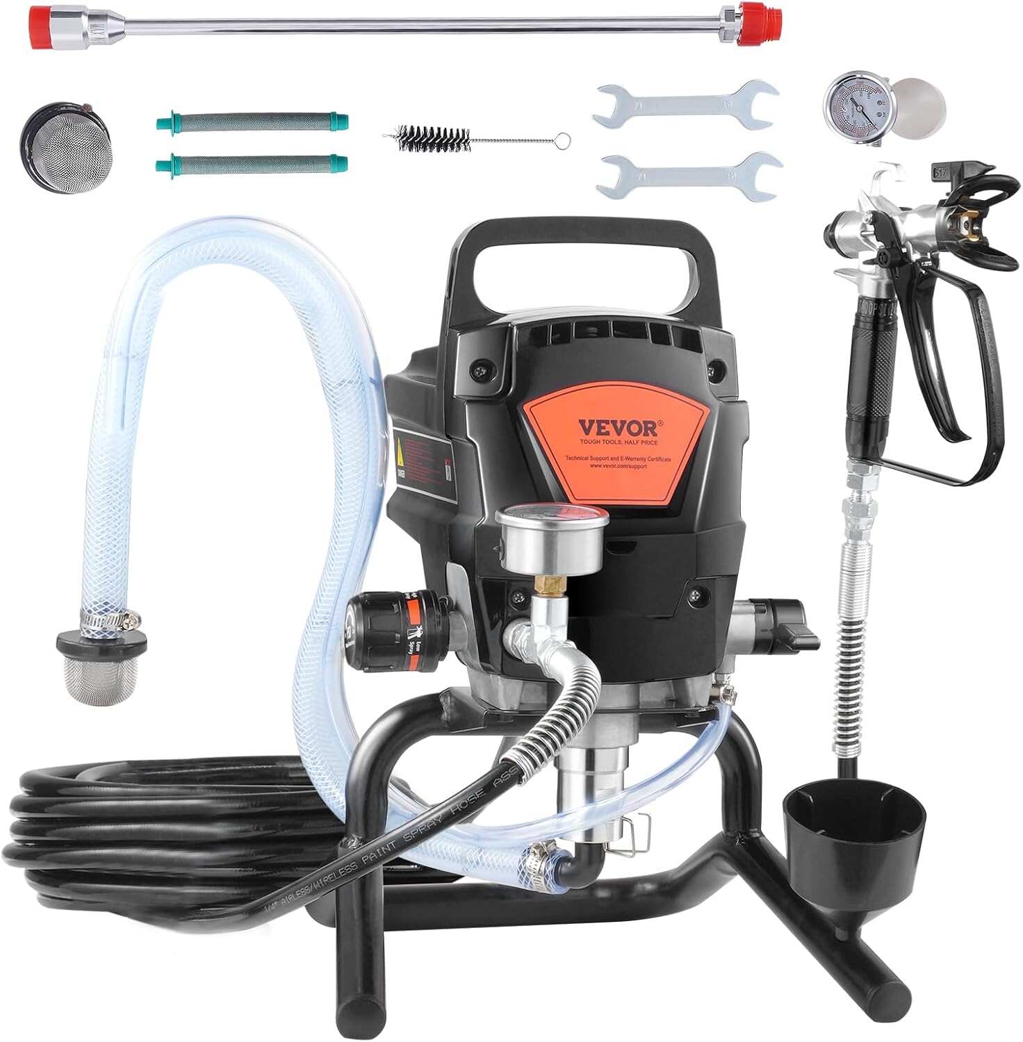 VEVOR 750W Stand Airless Paint Sprayer, 3000PSI High Efficiency Electric Airless Sprayer, Fine and Even Painting Effect, Handheld Paint Sprayers for Home Interior and Exterior Furniture and Fences