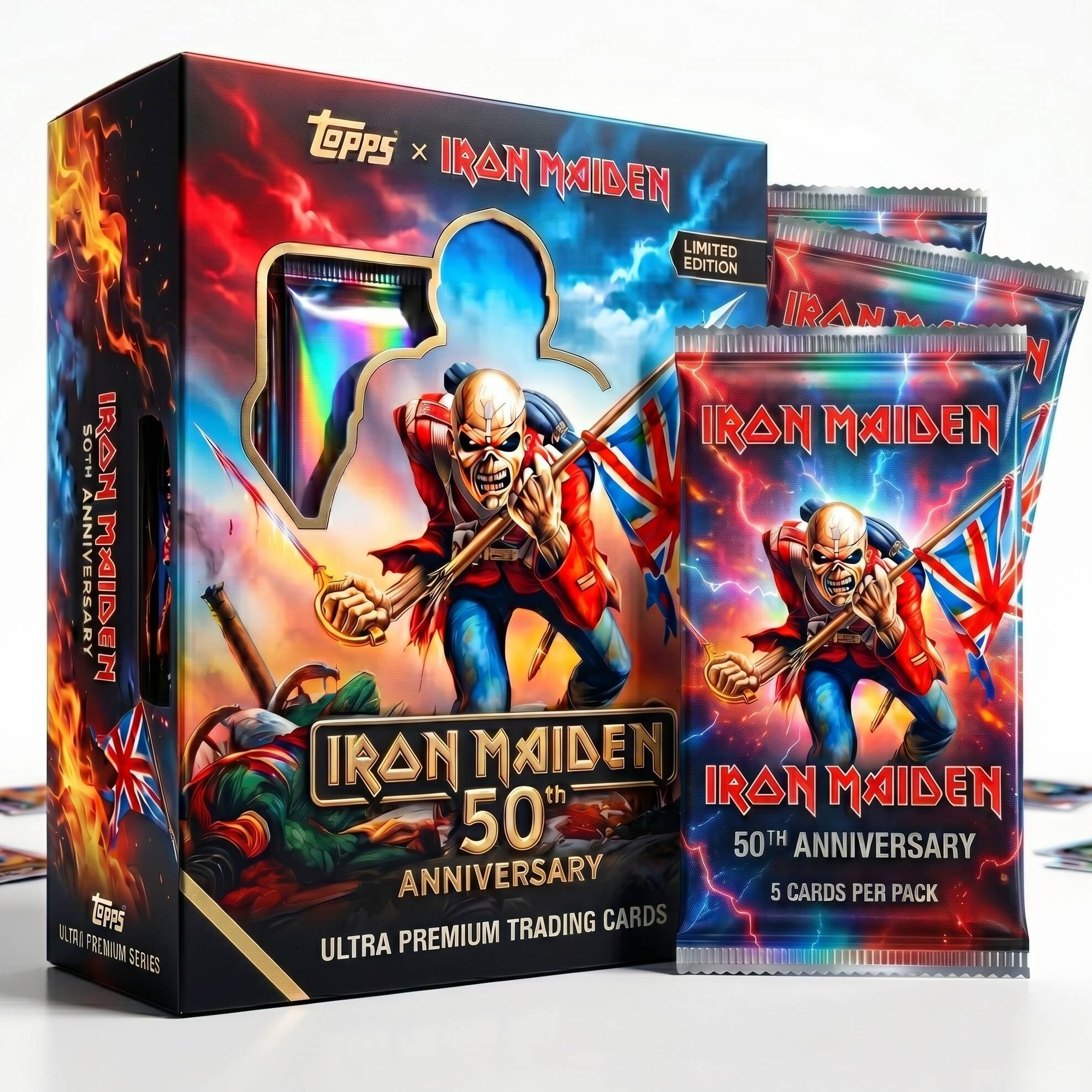 Iron Maiden Eddie 50 Years of Metal Limited Trading Card Box Holographic Rare Edition