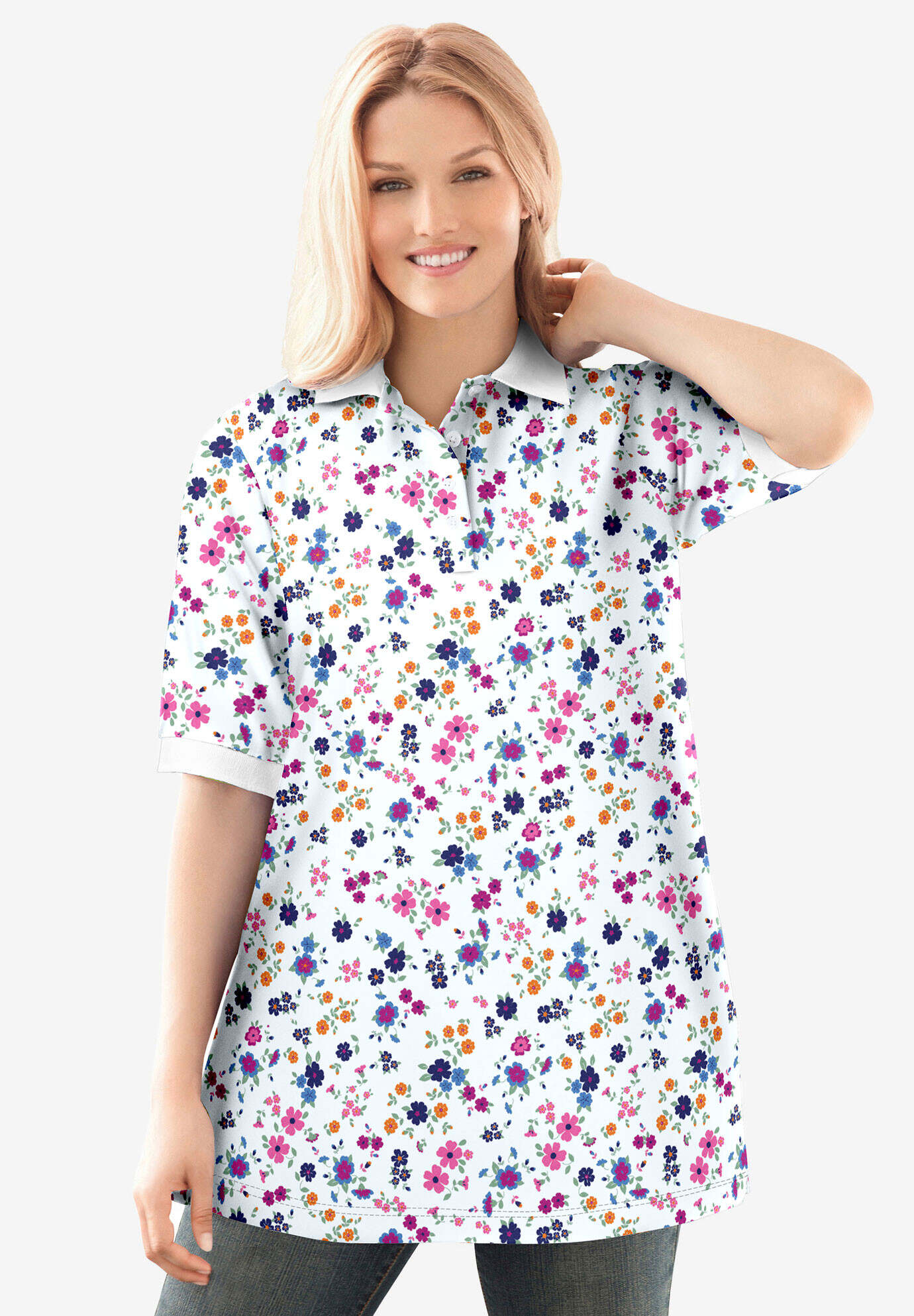 Elbow-Sleeve Polo Tunic