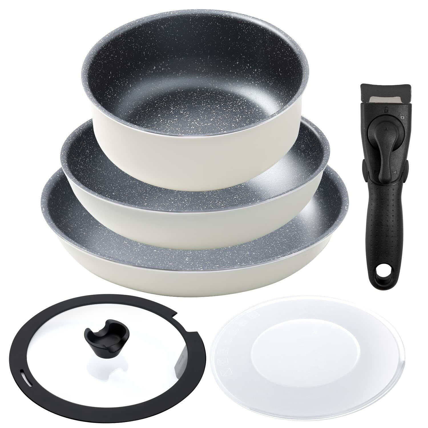 6 Pieces Kitchen Nonstick Cookware Sets with Removable Handle