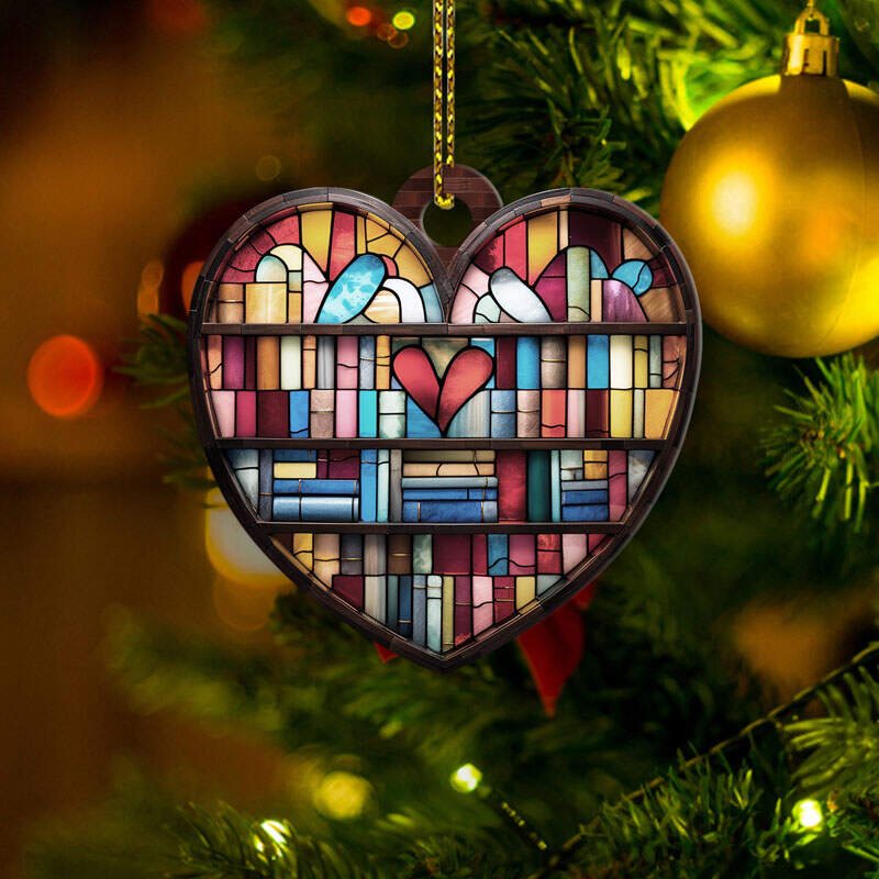 Heart-shaped Bookshelf Christmas Ornament