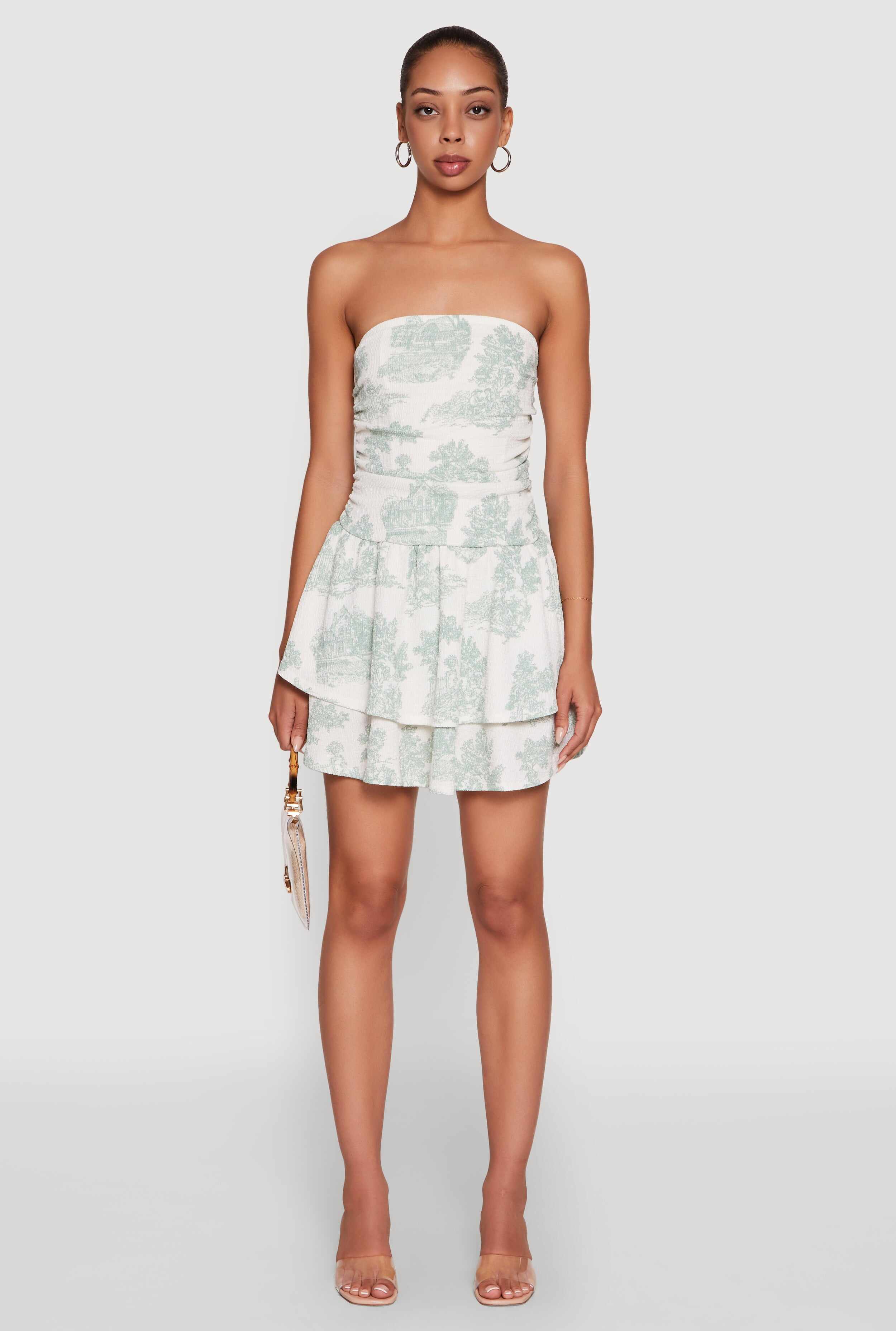 Chic Toile de Jouy Print Smocked Back Peplum Dress
