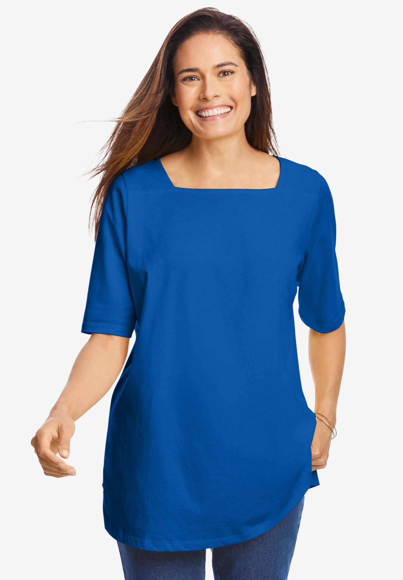 Perfect Elbow-Sleeve Square-Neck Tee