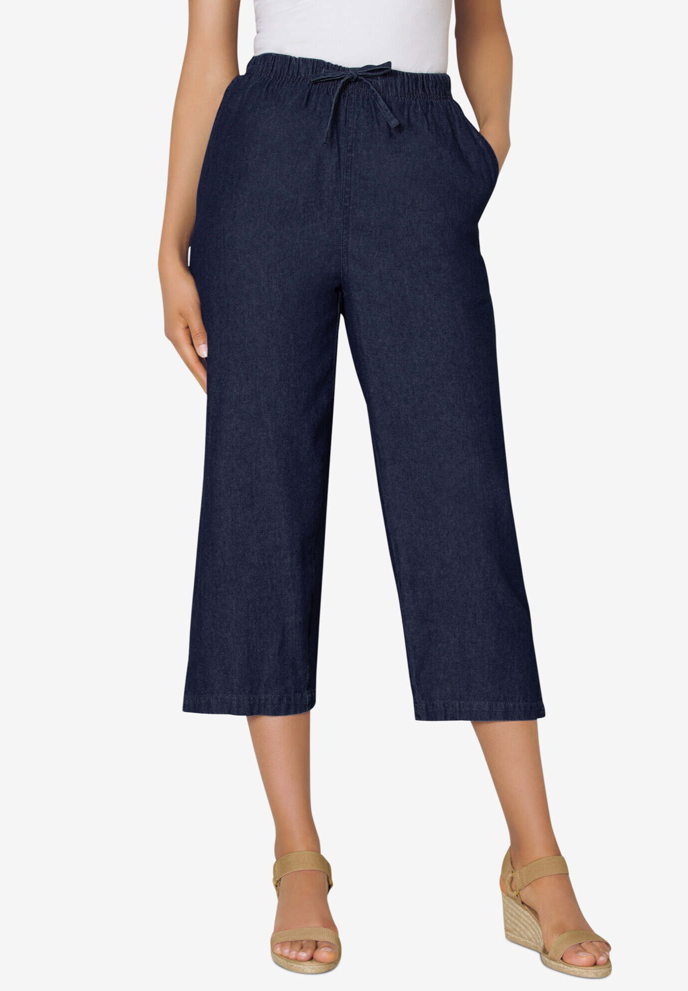 Drawstring Denim Capri