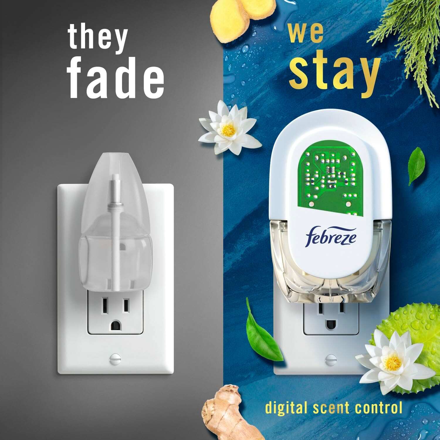 Febreze Odor-Fighting Fade Defy PLUG Air Freshener, Mountain, Ocean, Amber, (3) .87 fl. oz. Oil Refills