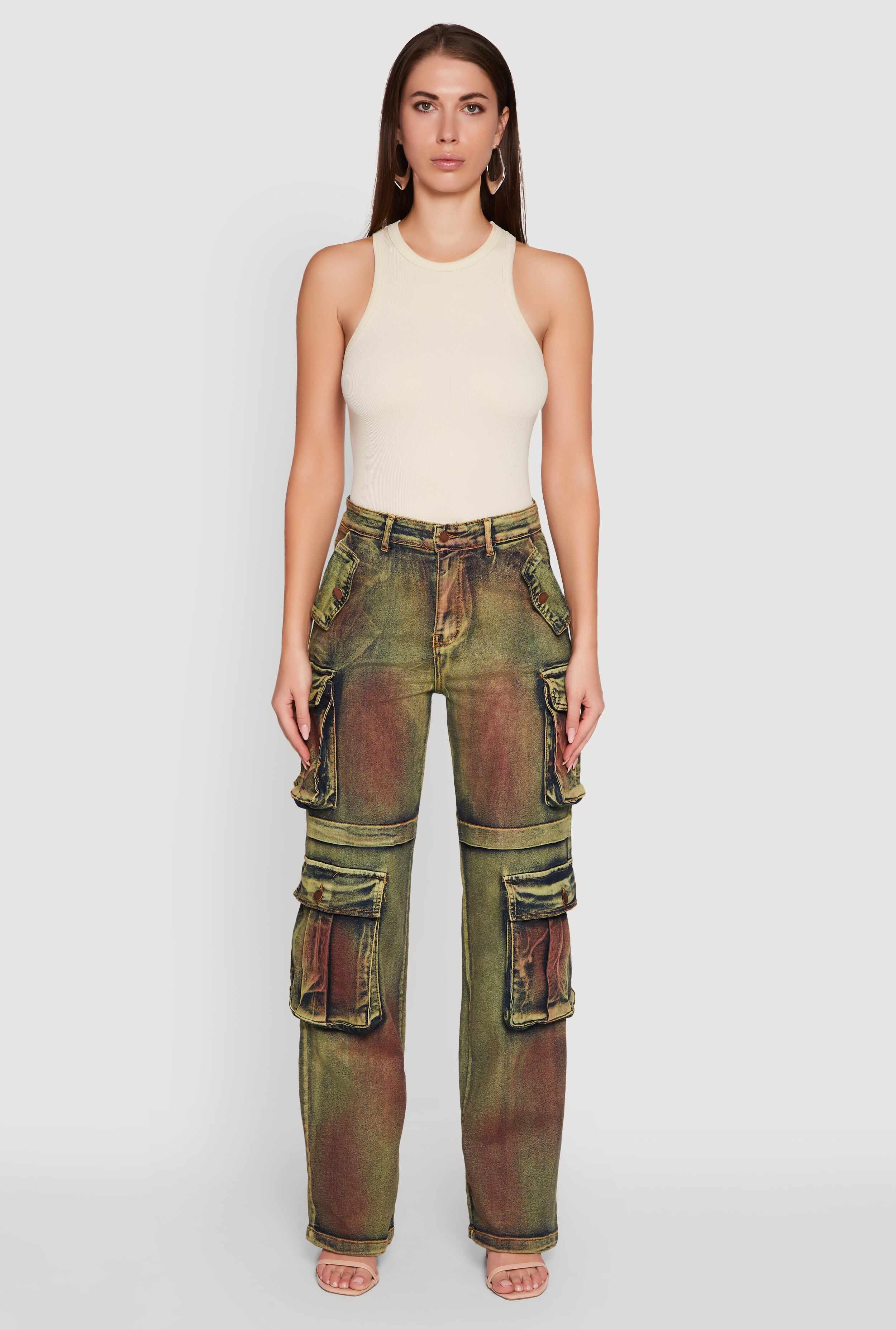Acid Wash Wide Leg Cargo Jeans