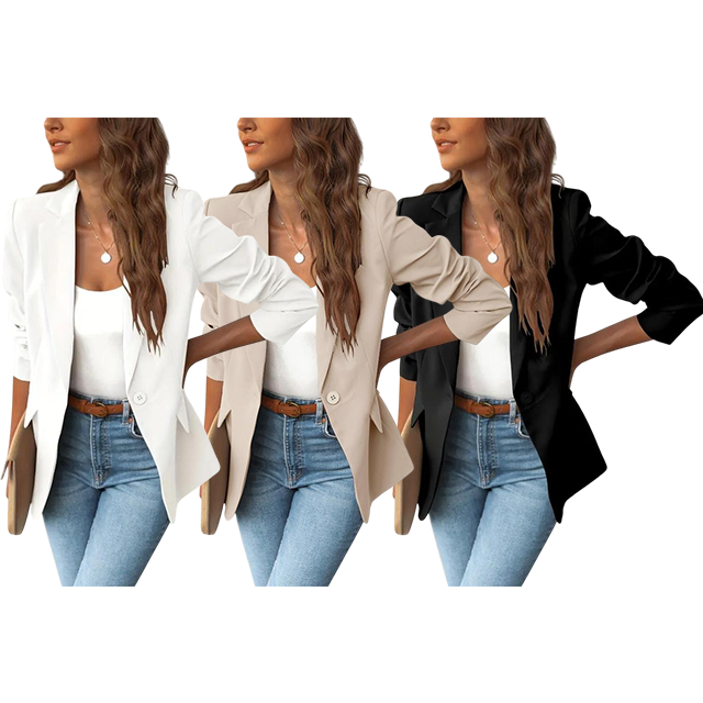 Women's Minimalist Solid Button Lapel Collar Blazer
