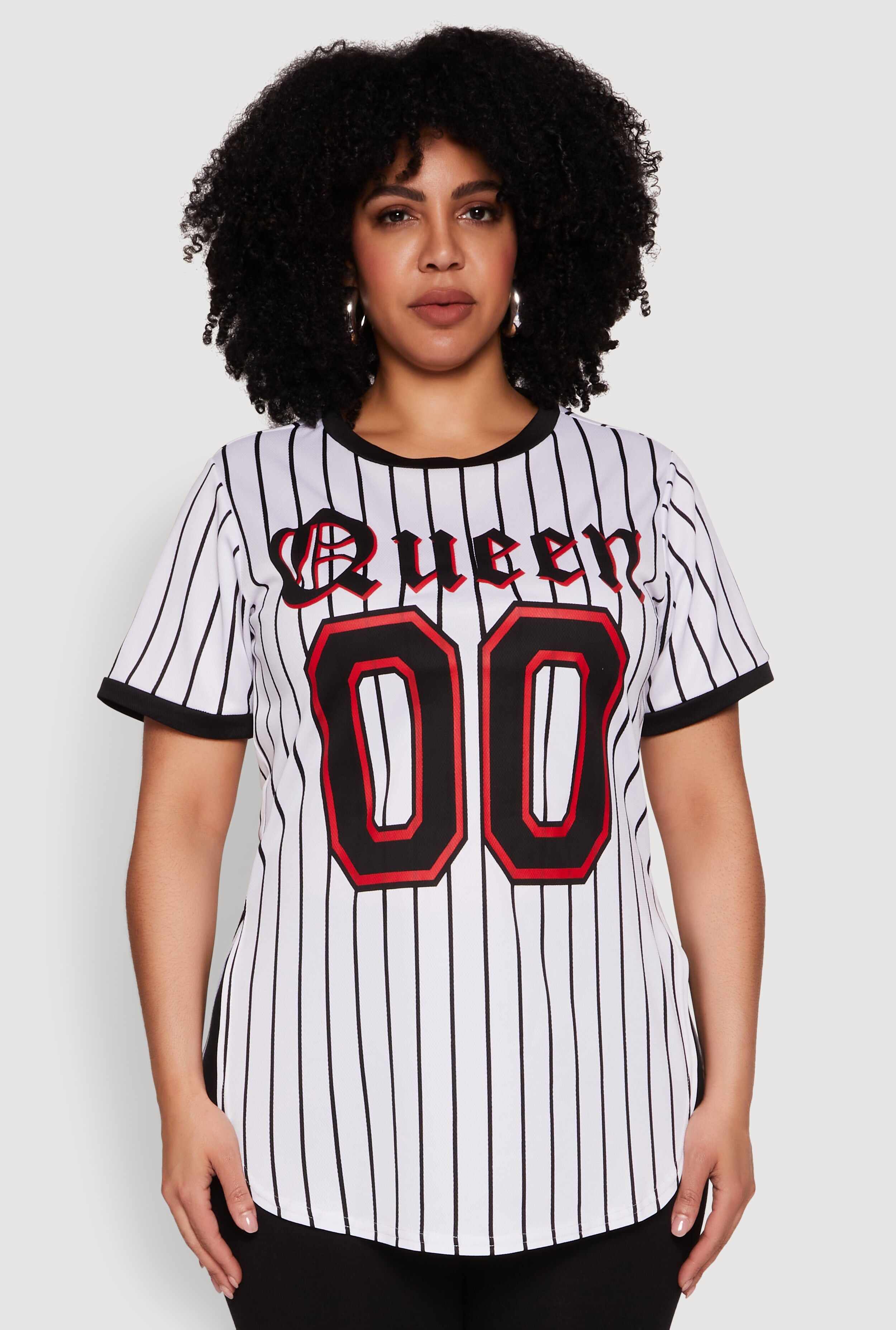 Plus Size Striped Queen Graphic Baseball Tee