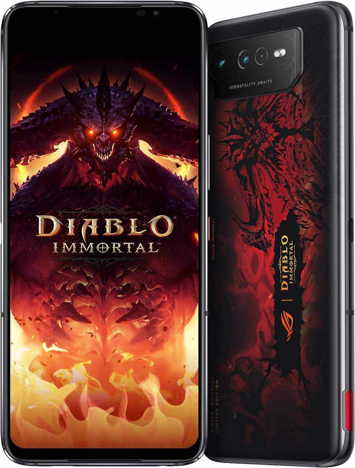 ASUS ROG Phone 6 Diablo Immortal Edition Cell Phone, 6.78” FHD+ 2448x1080 165Hz, 6000mAh Battery, 50MP/13MP/5MP Camera, 12MP Front, 16GB RAM, 512GB Storage, 5G LTE Unlocked Dual SIM, AI2201-16G512G-DB