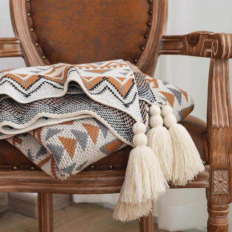 Cozy Shape Pattern Tassel Knitted Blanket