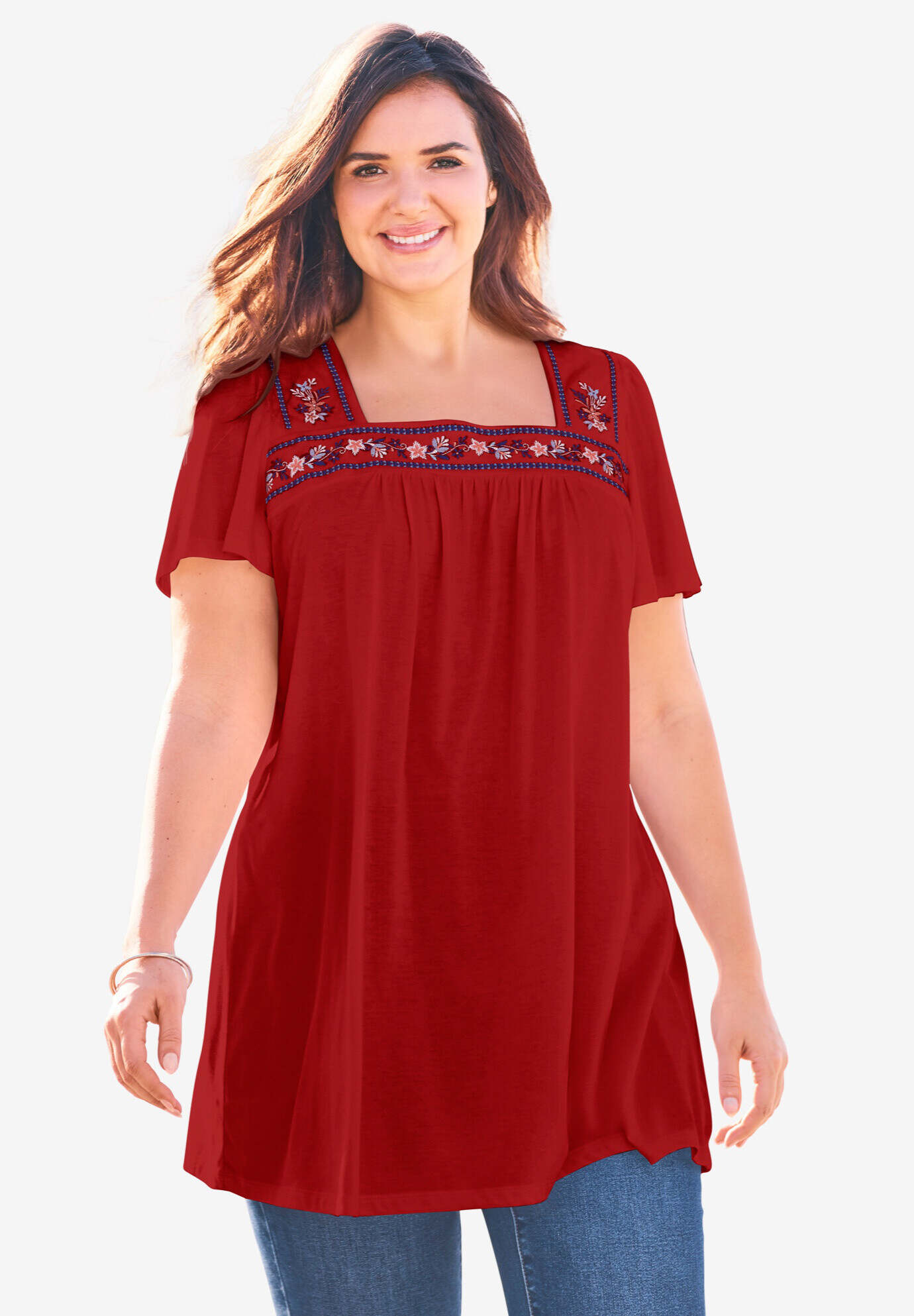 Embroidered Square Neck Tunic