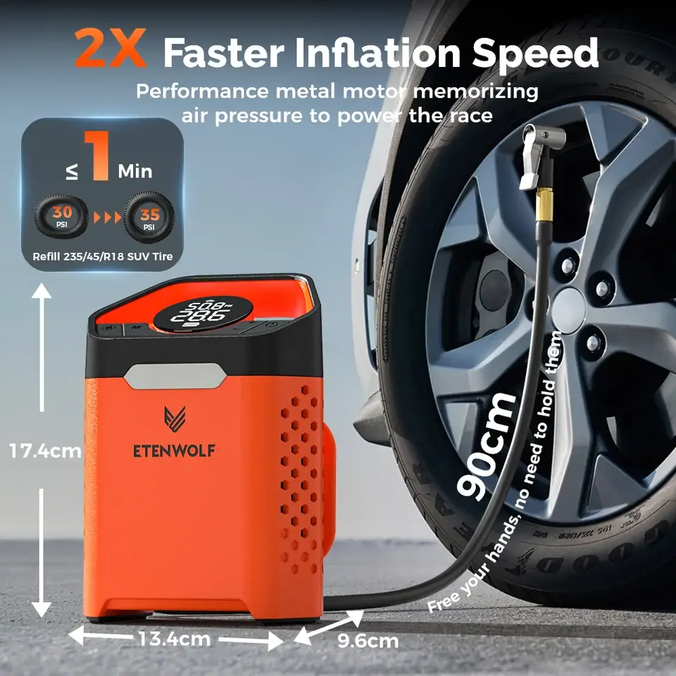 New ETENWOLF V3 Portable Tire Inflator Pump 160 PSI Car Compressor 100% Duty Cycle 7800mAh Air pump For Cars Motorcycles Bicycle