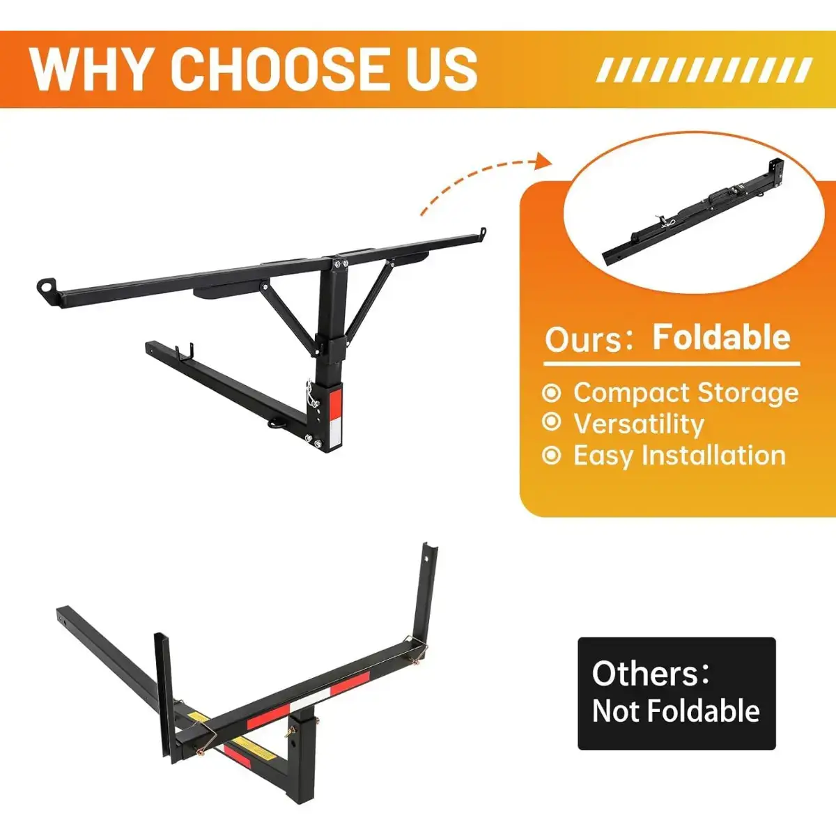2 in 1 Foldable Truck Bed Hitch Extender Pickup Rack with Safety Flag | For Kayak, Canoe, Lumber & Long Cargo