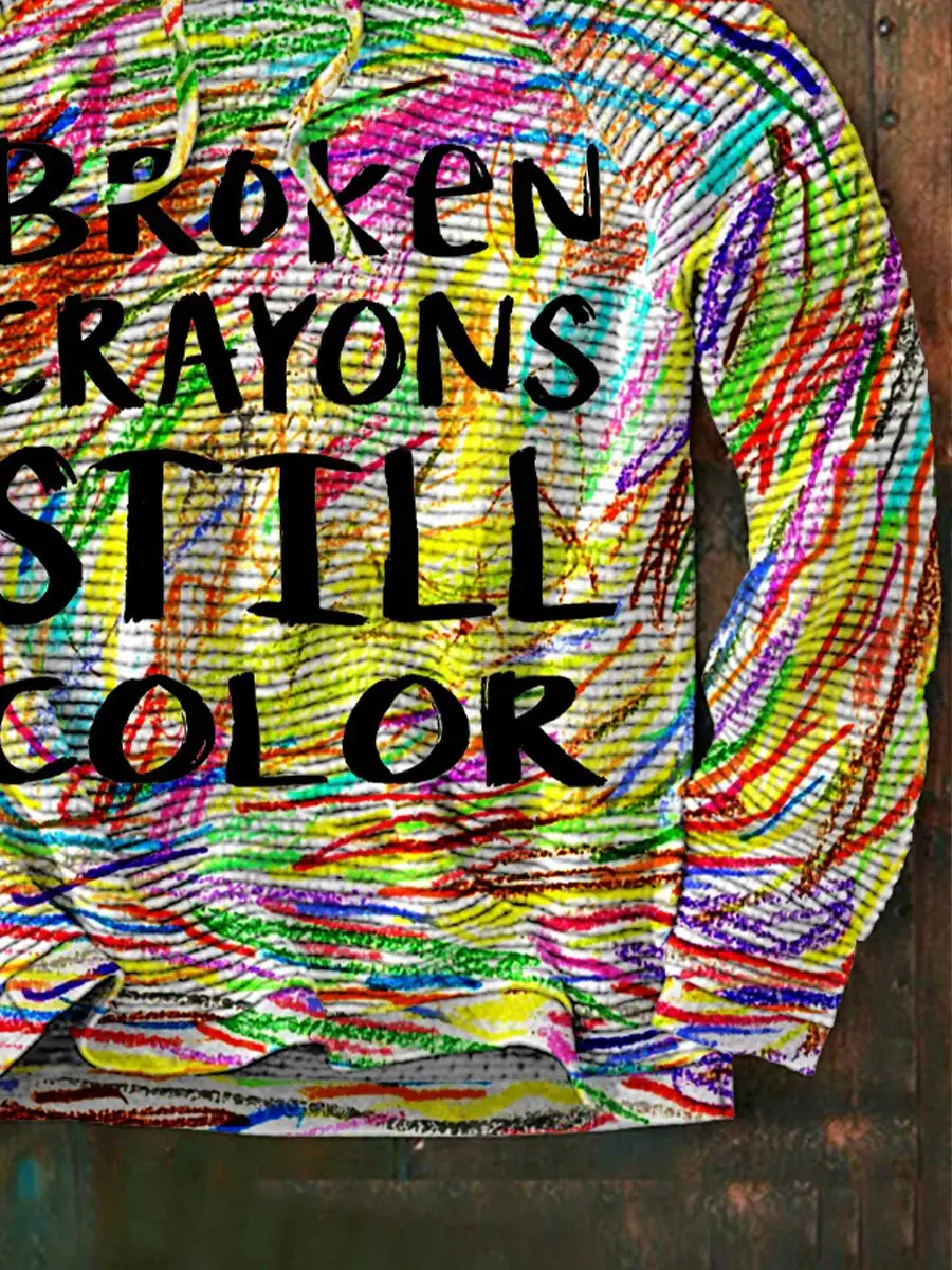 Men's Mental Health Awareness Broken Crayons Still Color Encourage Print Casual Waffle Hoodie