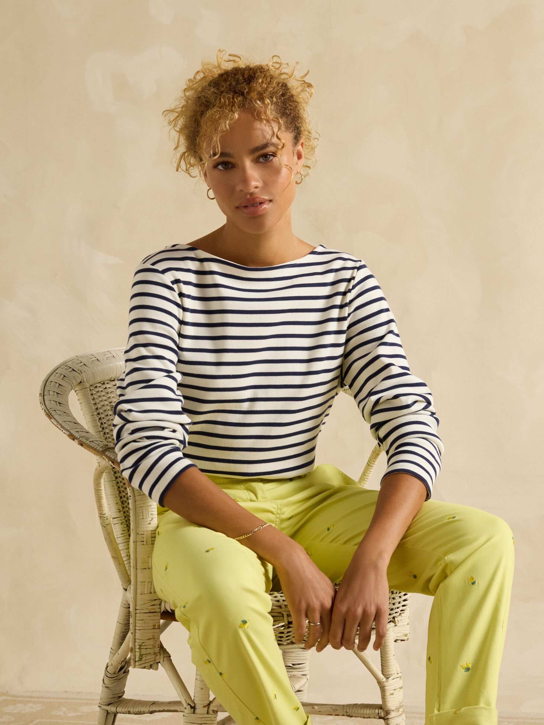 Slim Fit Yellow Lemon Embroidered Chino Trousers