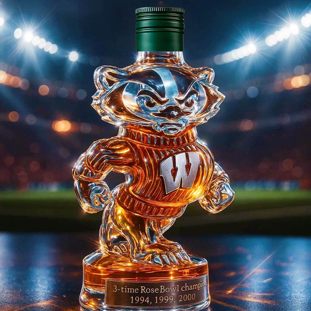 Wisconsin Badgers 3-time Rose Bowl Champion Whiskey Bottle