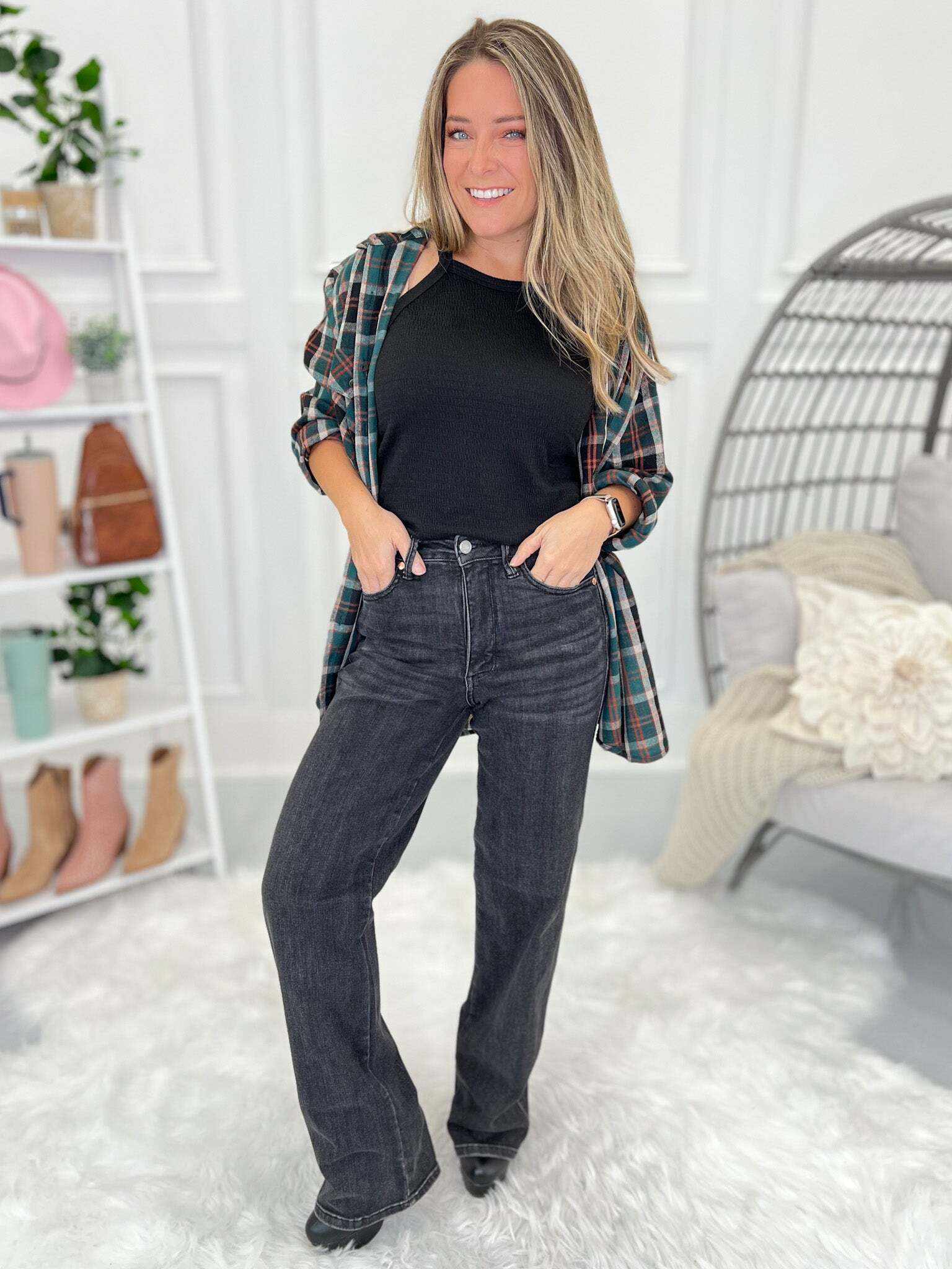 Christmas Tummy Control Washed Black Straight Jeans - Final Sale