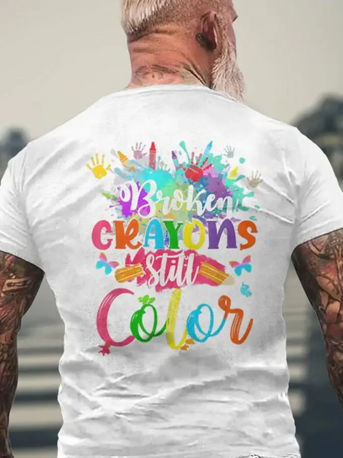 Men's Broken Crayons Still Color Mental Health Print T-Shirt