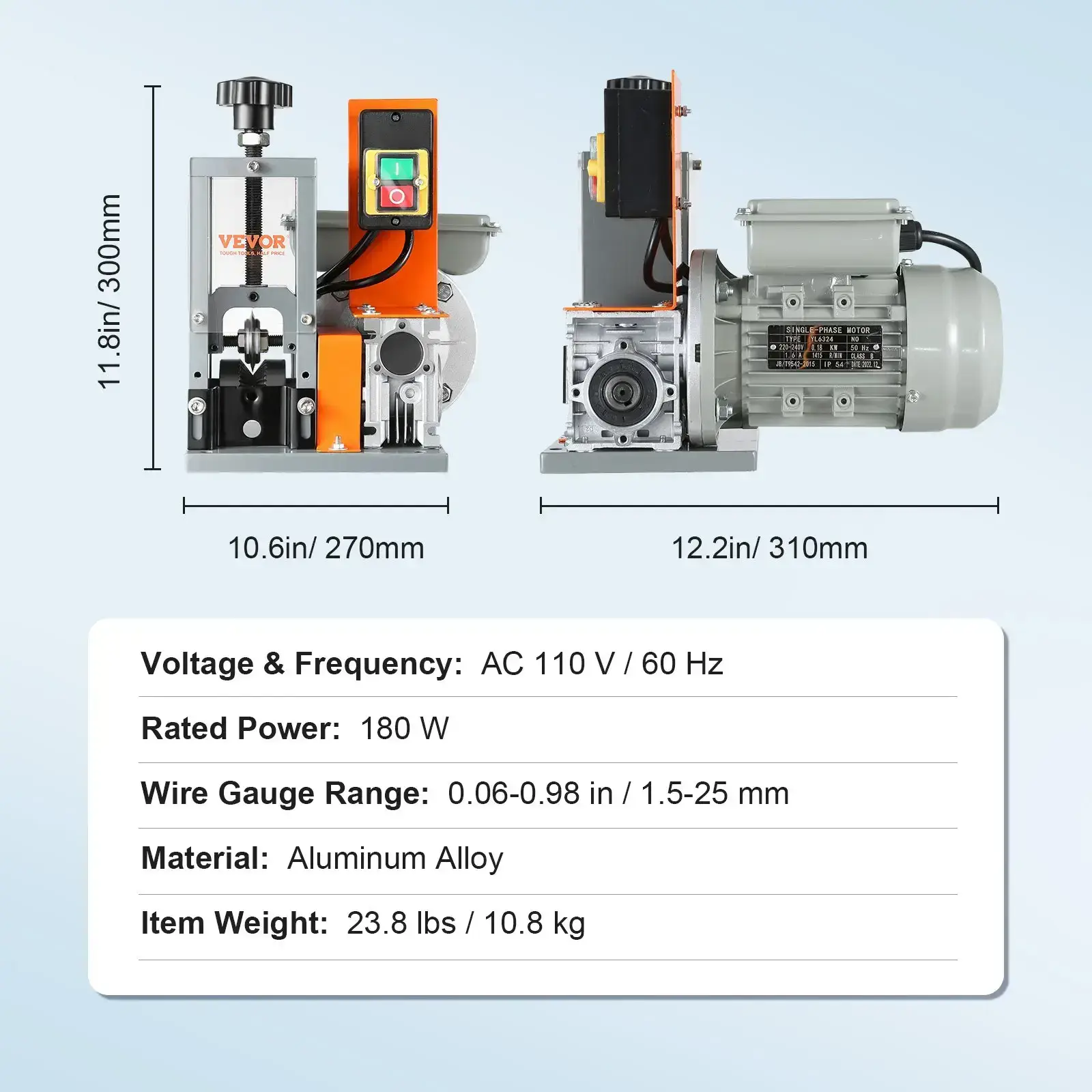 Automatic Wire Stripping Machine,0.06''-1.26'' Electric Motorized Cable Stripper, 750 W, 98 ft/min Wire Peeler with Visible Stripping Depth Reference, 10 Channels for Scrap Copper Recycling Heavy Duty Tool