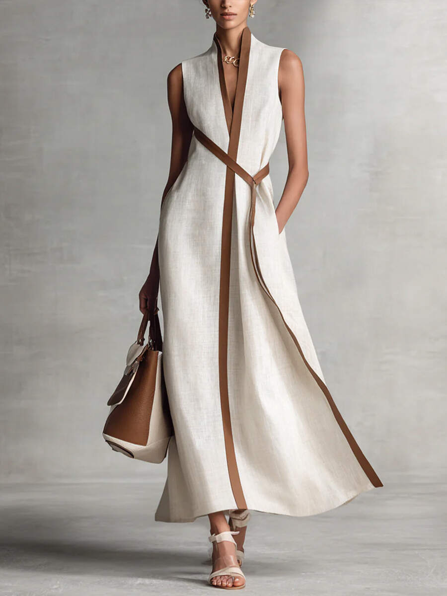 🔥Summer Arrivals🌟Women's Stand-up Collar Sleeveless Casual Loose Cotton And Linen Dress