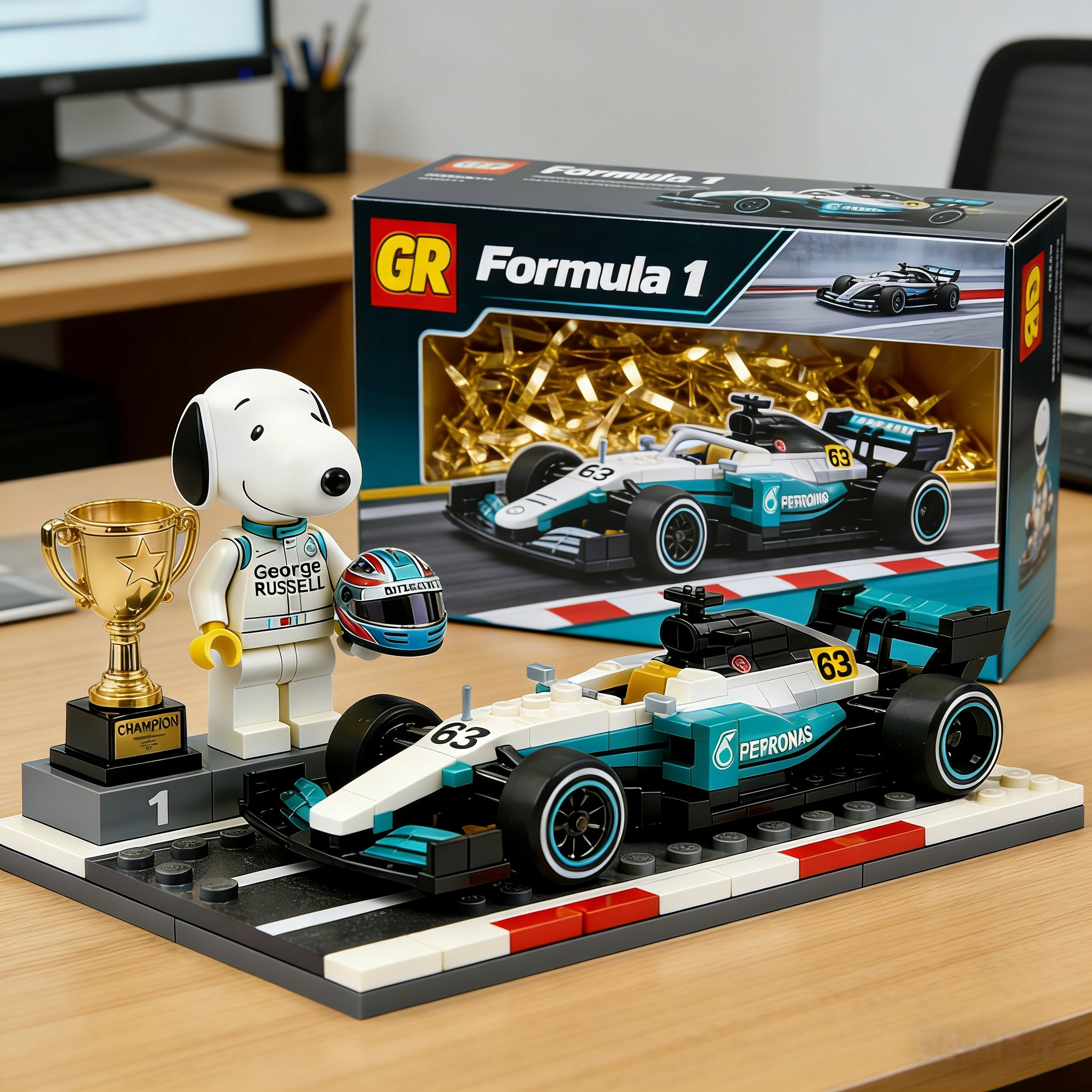 George Russell: F1 Champion Podium – Snoopy Edition Building Set 🏁🐶