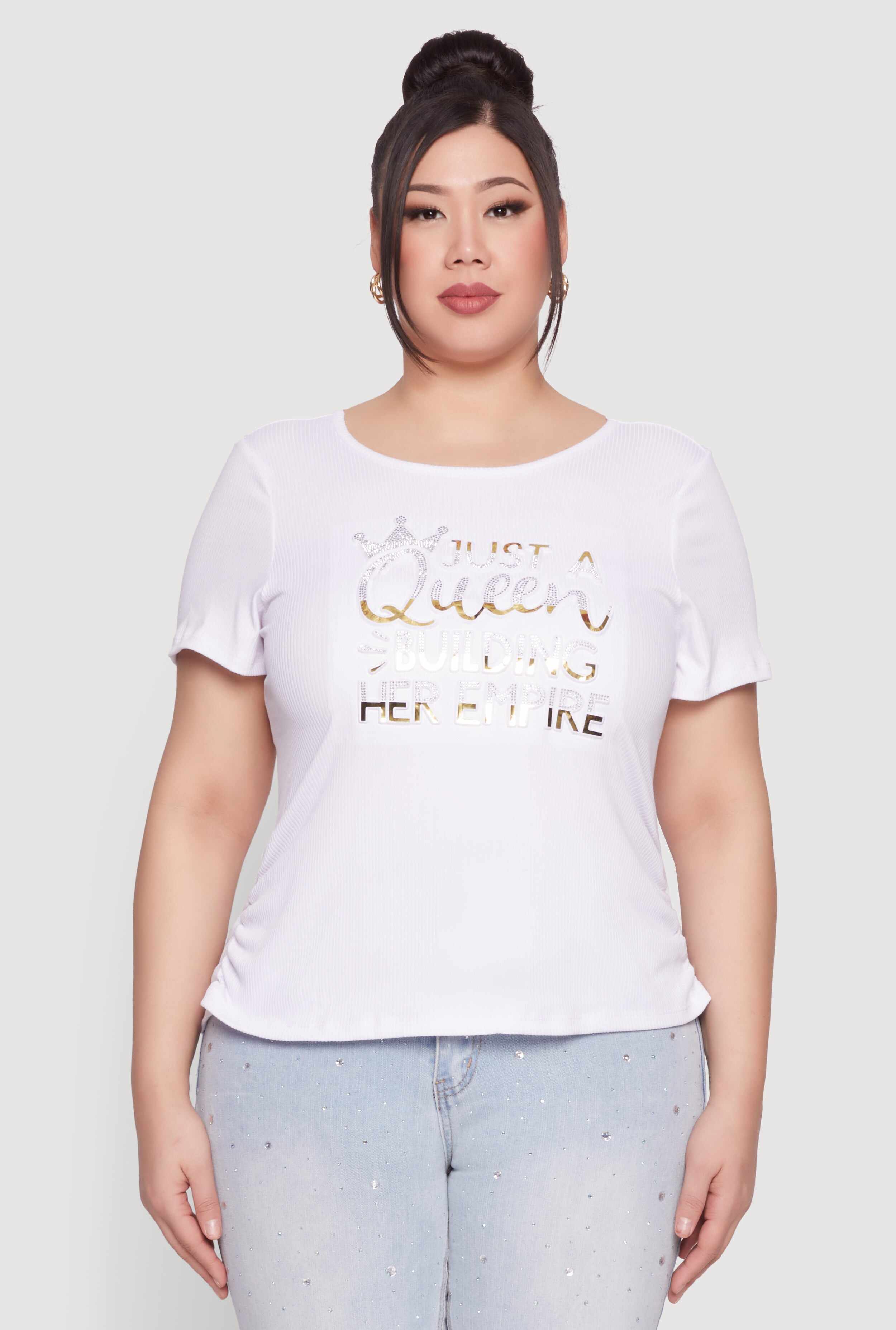 Plus Size Just A Queen 3D Foil Graphic Tee