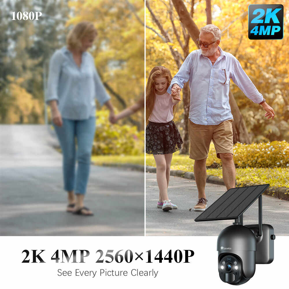 Ctronics 2.5K 4MP Security Cameras Wireless Outdoor WiFi Solar 10000mAh Battery Powered