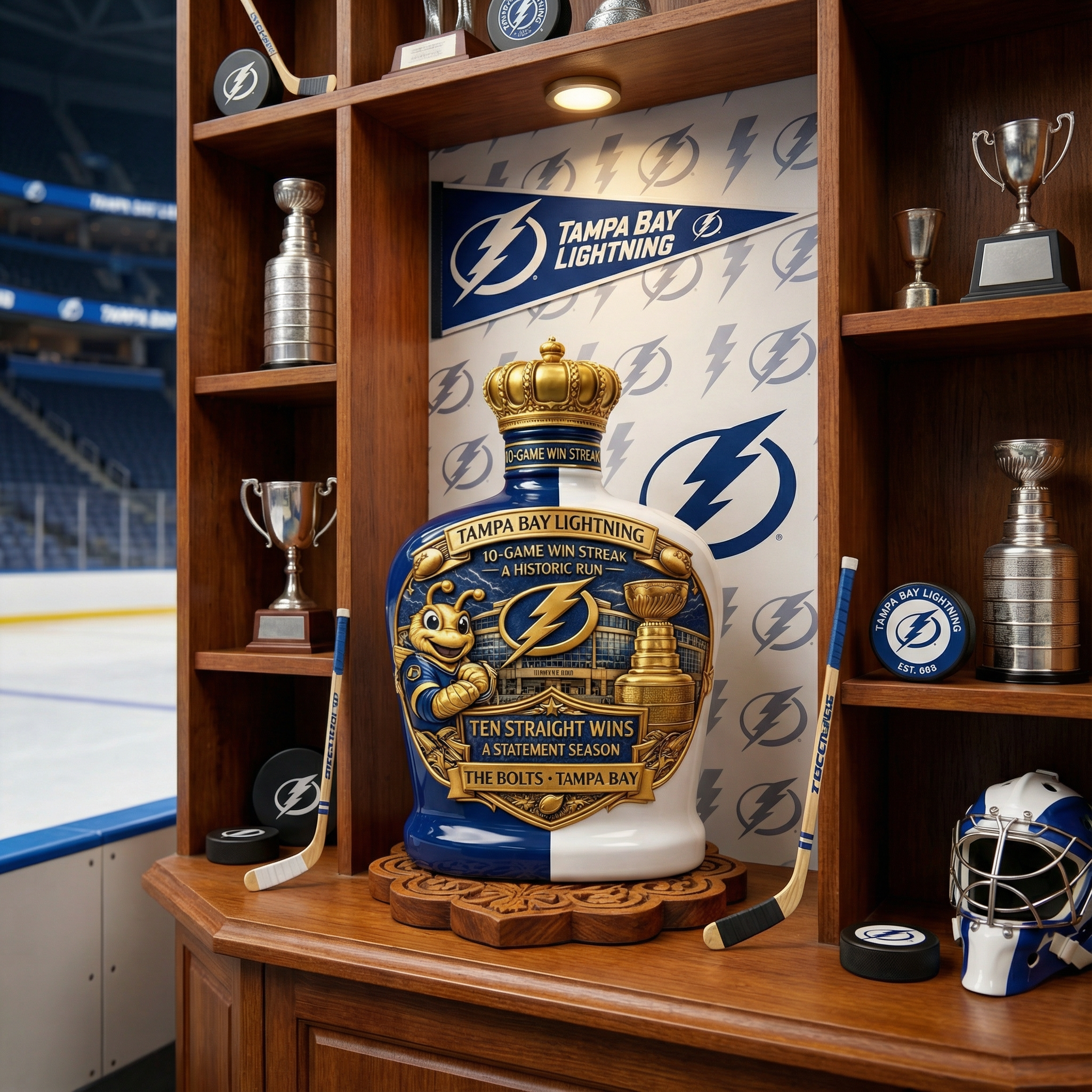 Tampa Bay Lightning's 10-game Win Streak Whiskey Bottle