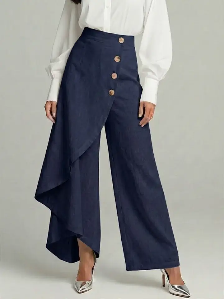 🔥Summer Arrivals🌟Women's Solid Color Elastic Waist Casual Loose Linen Wide-leg Pants