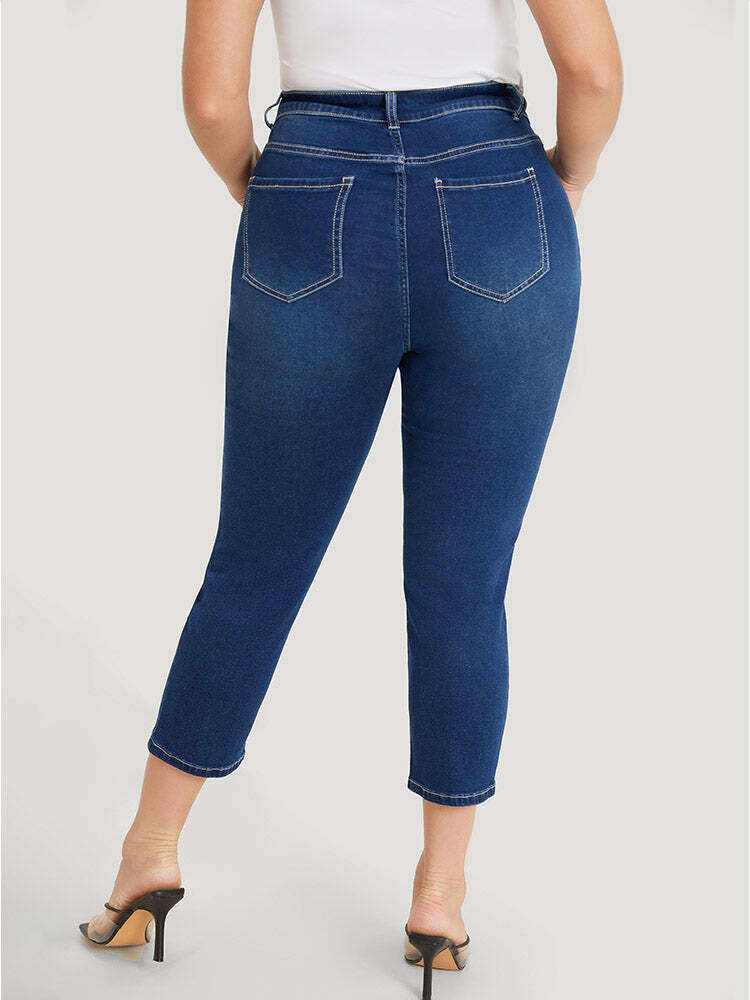 Skinny Moderately Stretchy High Rise Dark Wash Ripped Jeans