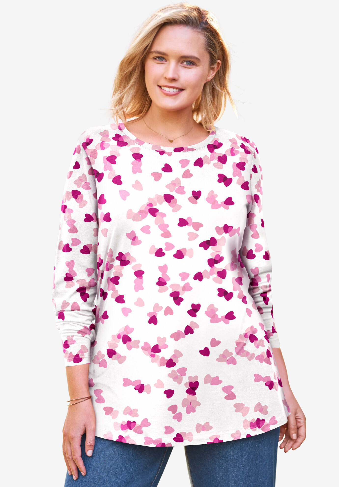 Perfect Printed Long-Sleeve Crewneck Tee