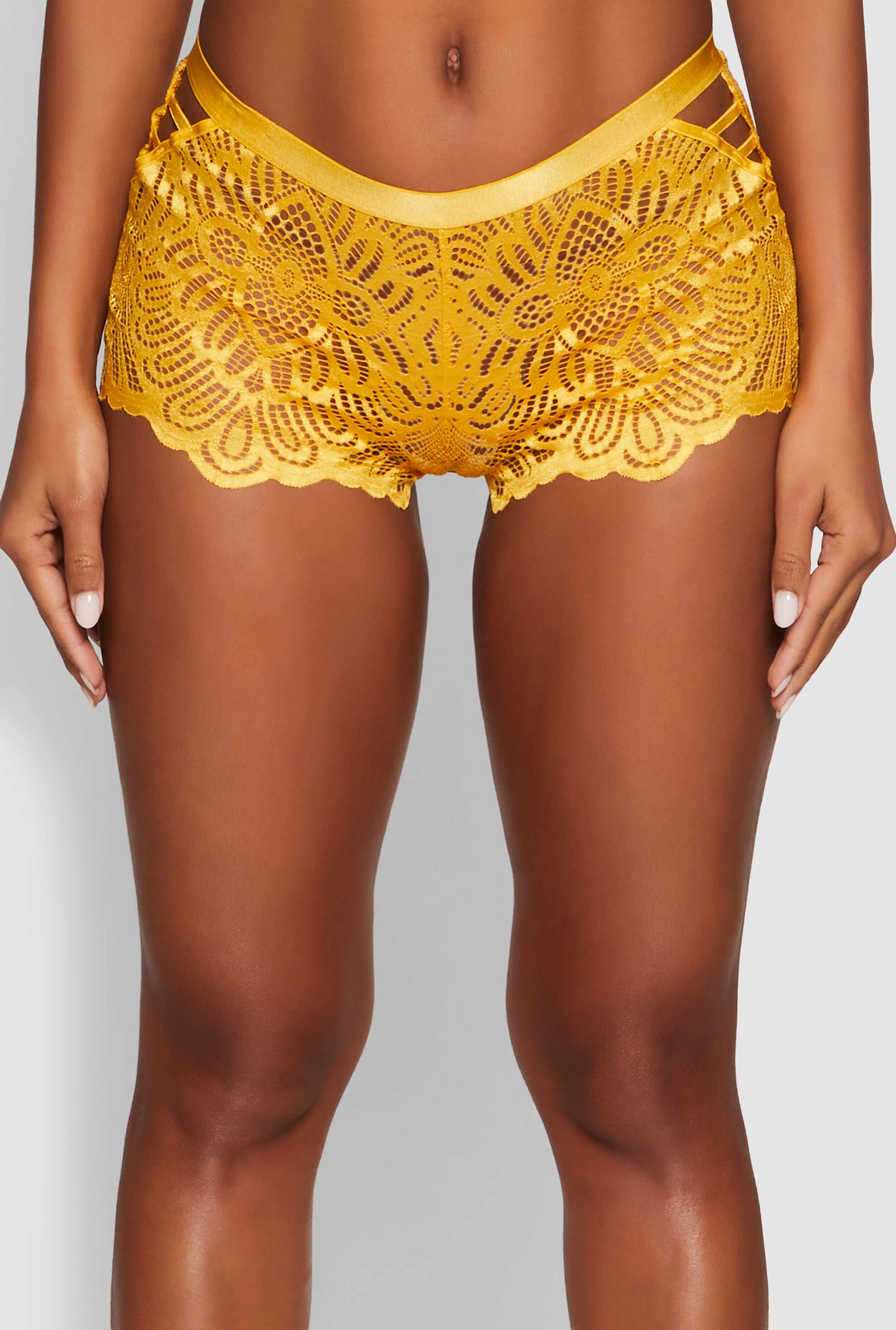 Geometric Lace Caged Detail Boyshort Panties