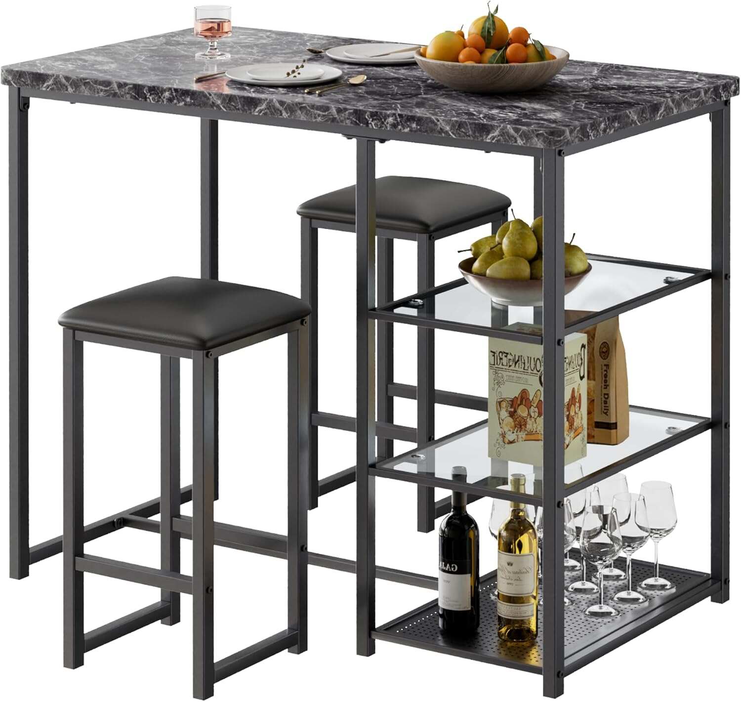 VECELO Small Bar Table and Chairs Set for 2