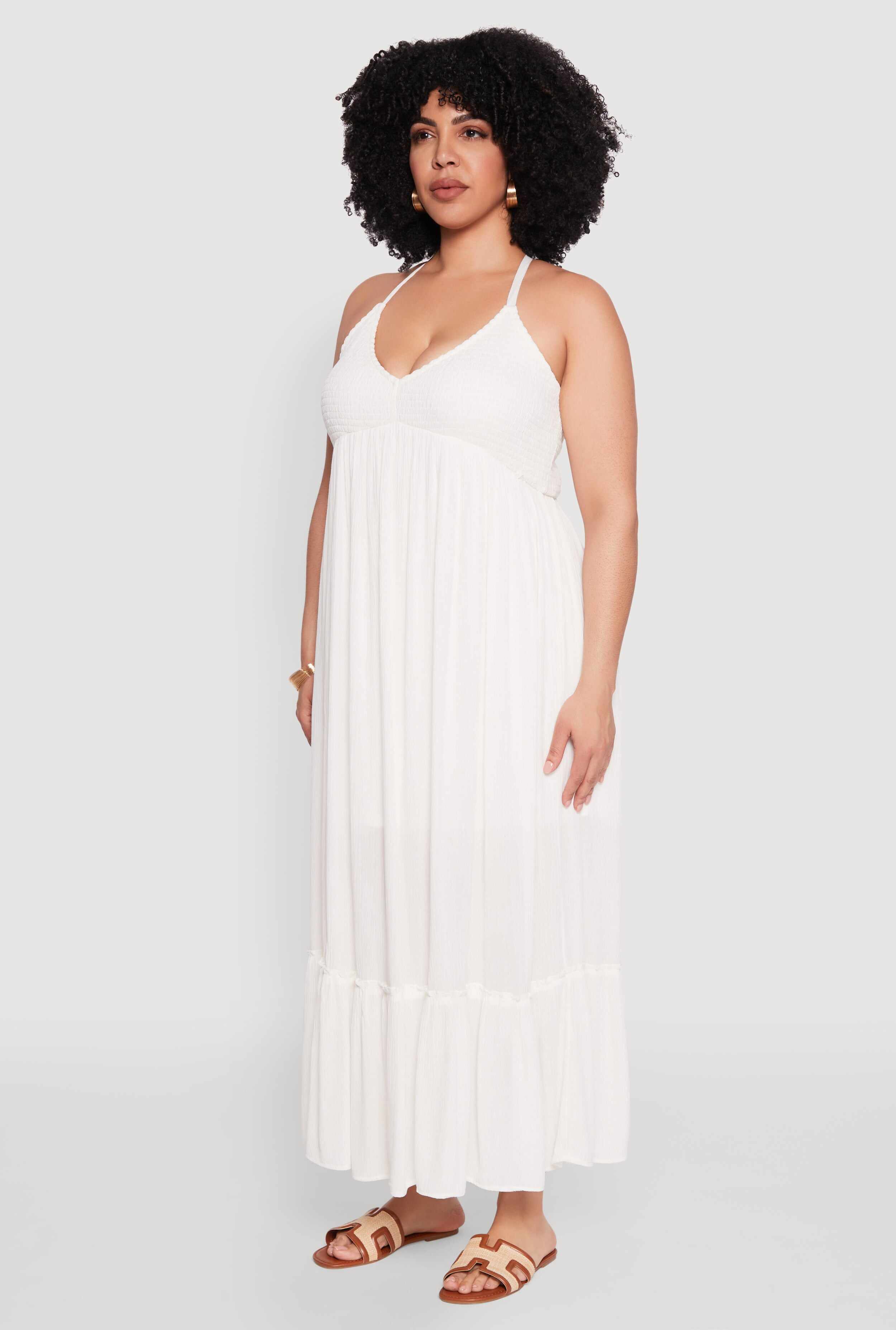Plus Size Almost Famous Smocked Tiered Maxi Dress