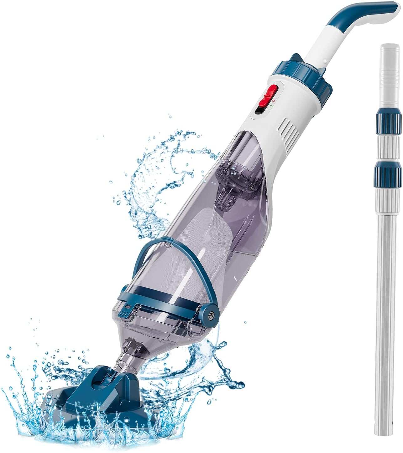 PC10 Pool Vacuum for Above Ground Pool with a Telescopic Pole, Running time up to 1H, Handheld Rechargeable Pool Cleaner with Powerful Suction up to 18.5 gallons/min, Ideal for Leaves & Debris