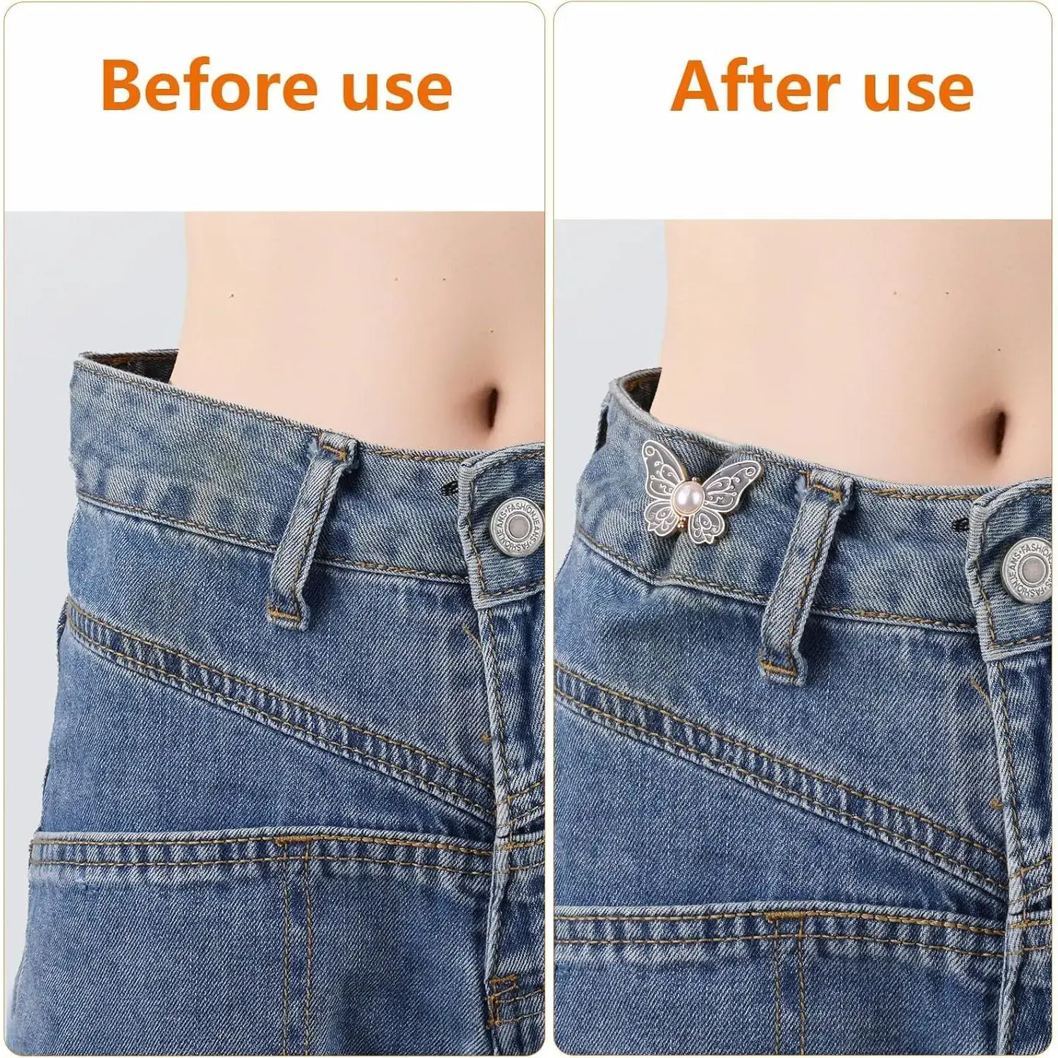 Women's 6pcs Butterfly Waist Tighteners - Stylish Accessories, No-Sew No-Tools Adjustable Button Pins Buckle Clips for Loose Jeans, Skirts (Home Supplies)