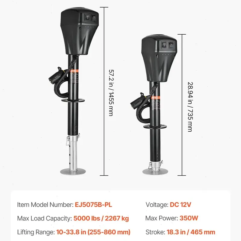 Electric Trailer Jack, 5000 lbs, Heavy Duty RV Electric Power Tongue Jack with 2 Way Connector, Manual Crank Handle & Weatherproof Jack Cover, 10