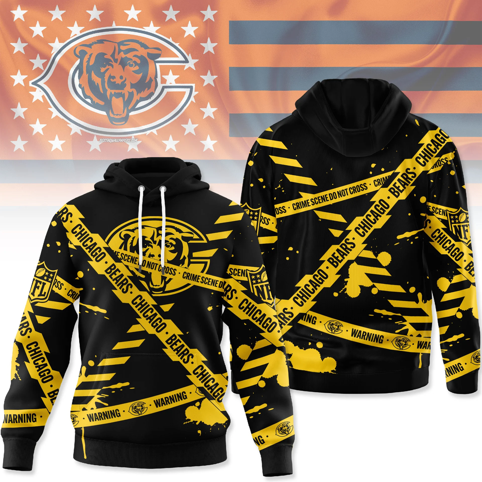 Chicago Bears | Premium NFL Yellow Caution Tape 3D Hoodie MM