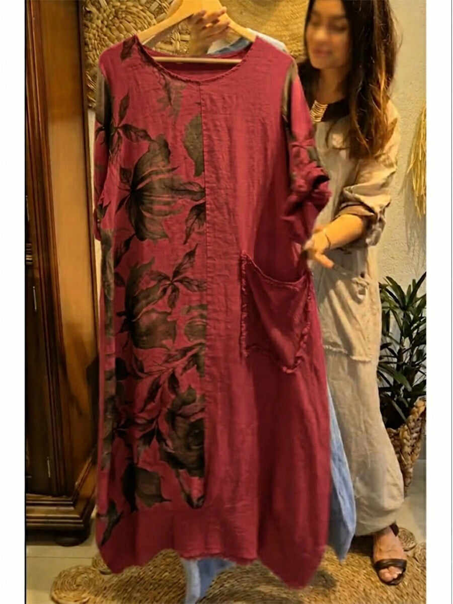 🔥Summer Arrivals🌟Loose-fitting Casual Floral Print Linen And Cotton Dress