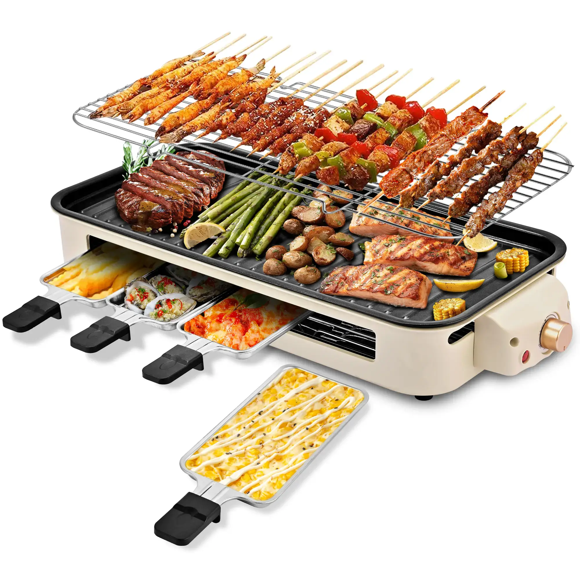 Pukomc Electric Indoor Grill,2 in 1 Indoor Grills for Kitchen with Grill Net & Non-Stick Cooking Removable Plate