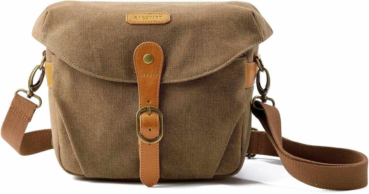 BAGSMART Camera Bag, SLR DSLR Canvas Camera Case, Vintage Padded Camera Shoulder Bag with Rain Cover for Women, Men, Black