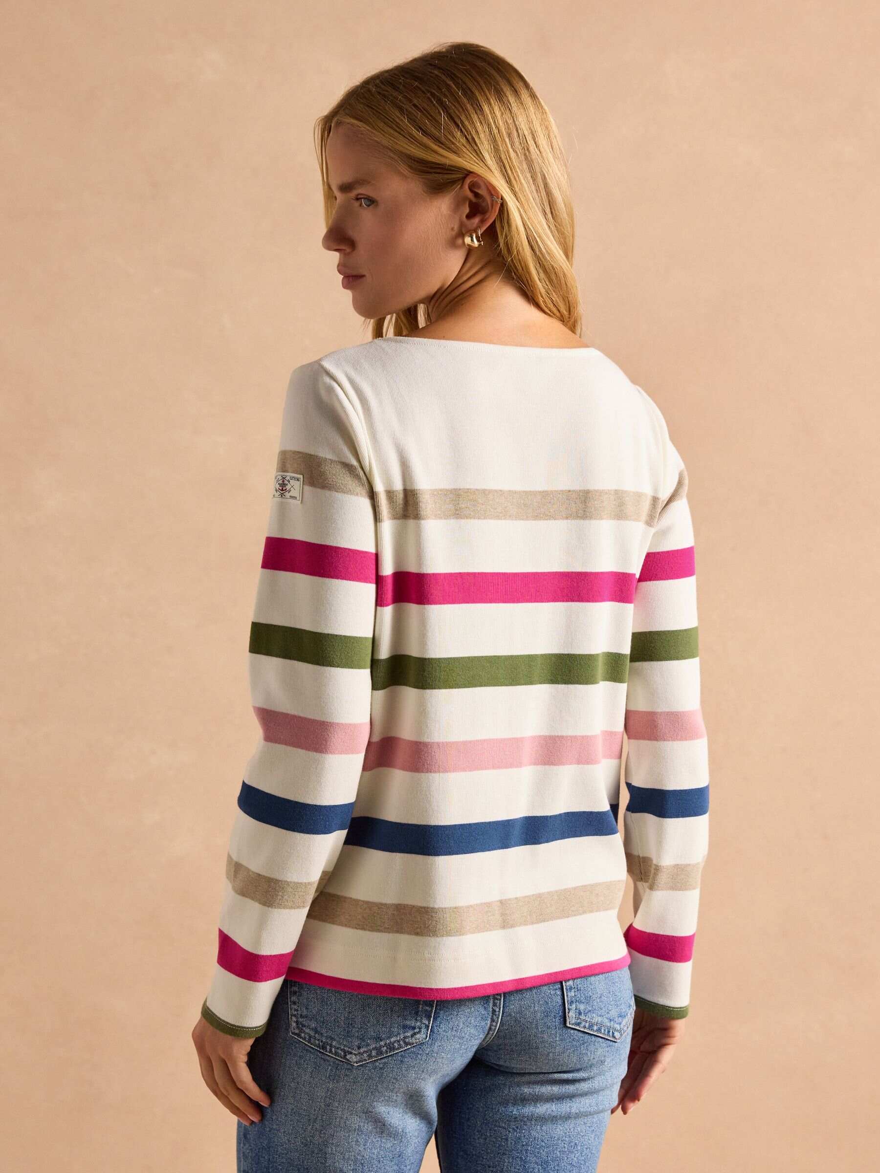 Harbour Cream Multi Boat Neck 100% Cotton Breton Top