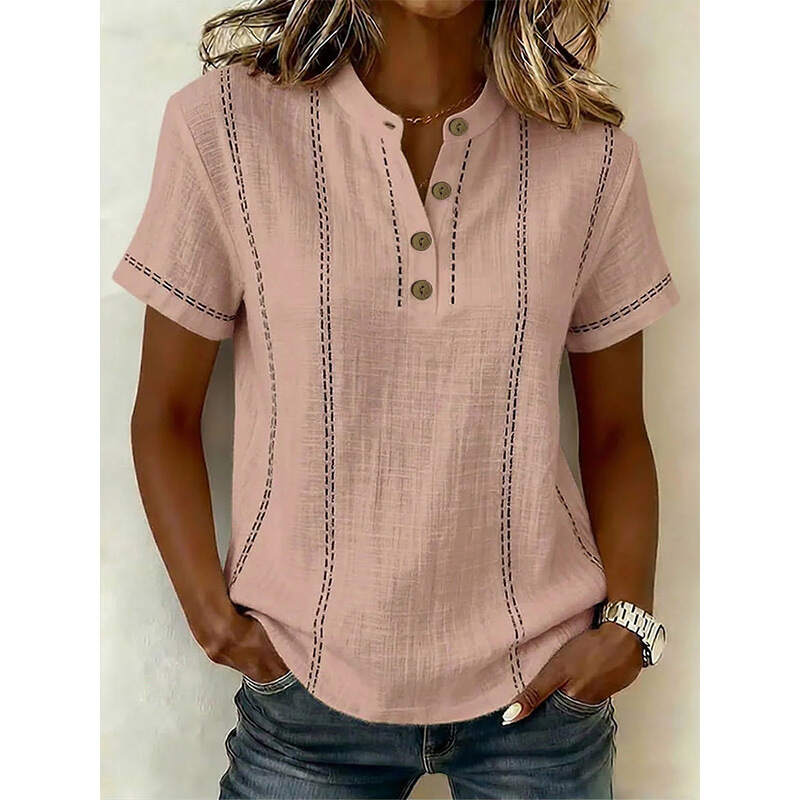 Casual Short-Sleeve Striped Stand Collar Panel Shirt